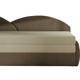 Banquette lit gigogne en tissu de qualité beige et chocolat - angle gauche - AGATA
