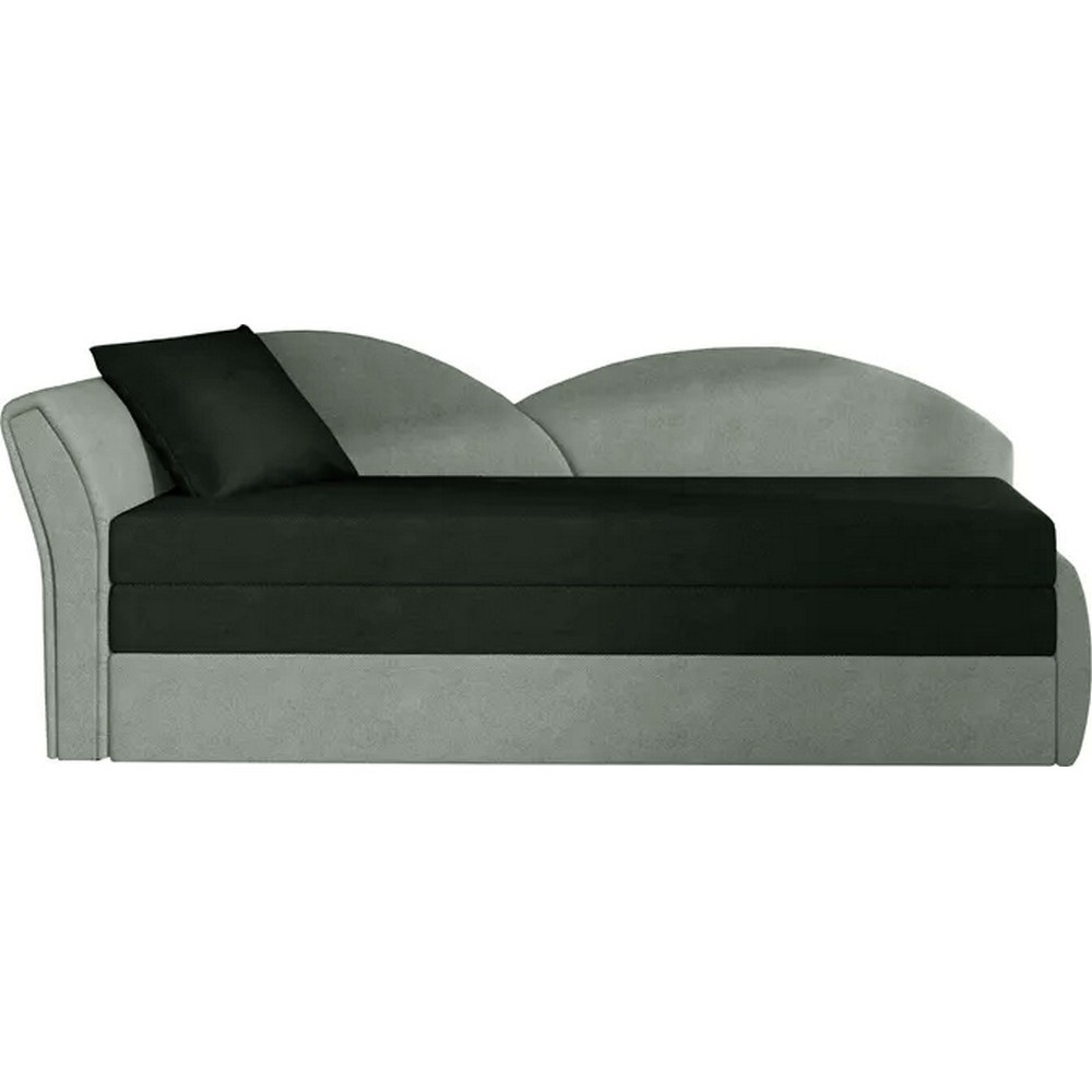 Banquette lit gigogne en tissu de qualité bicolore noir et gris-vert, angle gauche - AGATA, 3 places