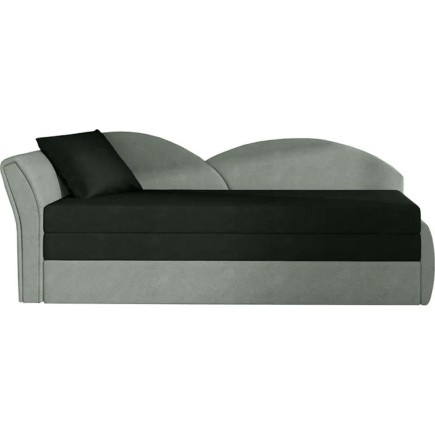 Banquette lit gigogne en tissu de qualité bicolore noir et gris-vert, angle gauche - AGATA