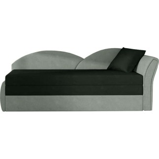 Banquette lit gigogne en tissu de qualité bicolore noir et gris-vert, angle droit- AGATA