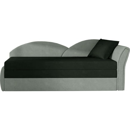 Banquette lit gigogne en tissu de qualité bicolore noir et gris-vert, angle droit- AGATA