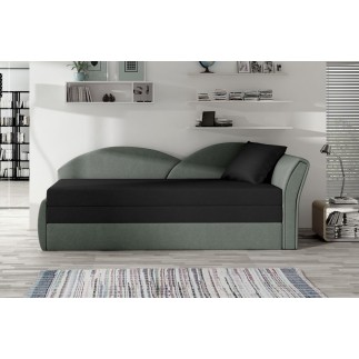 Banquette lit gigogne en tissu de qualité bicolore noir et gris-vert, angle droit- AGATA, 3 places