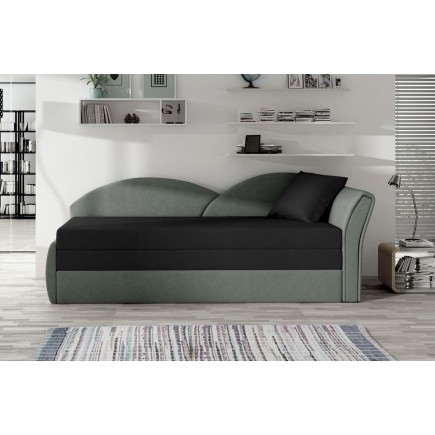 Banquette lit gigogne en tissu de qualité bicolore noir et gris-vert, angle droit- AGATA, 3 places