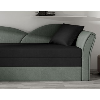 Banquette lit gigogne en tissu de qualité bicolore noir et gris-vert, angle droit- AGATA