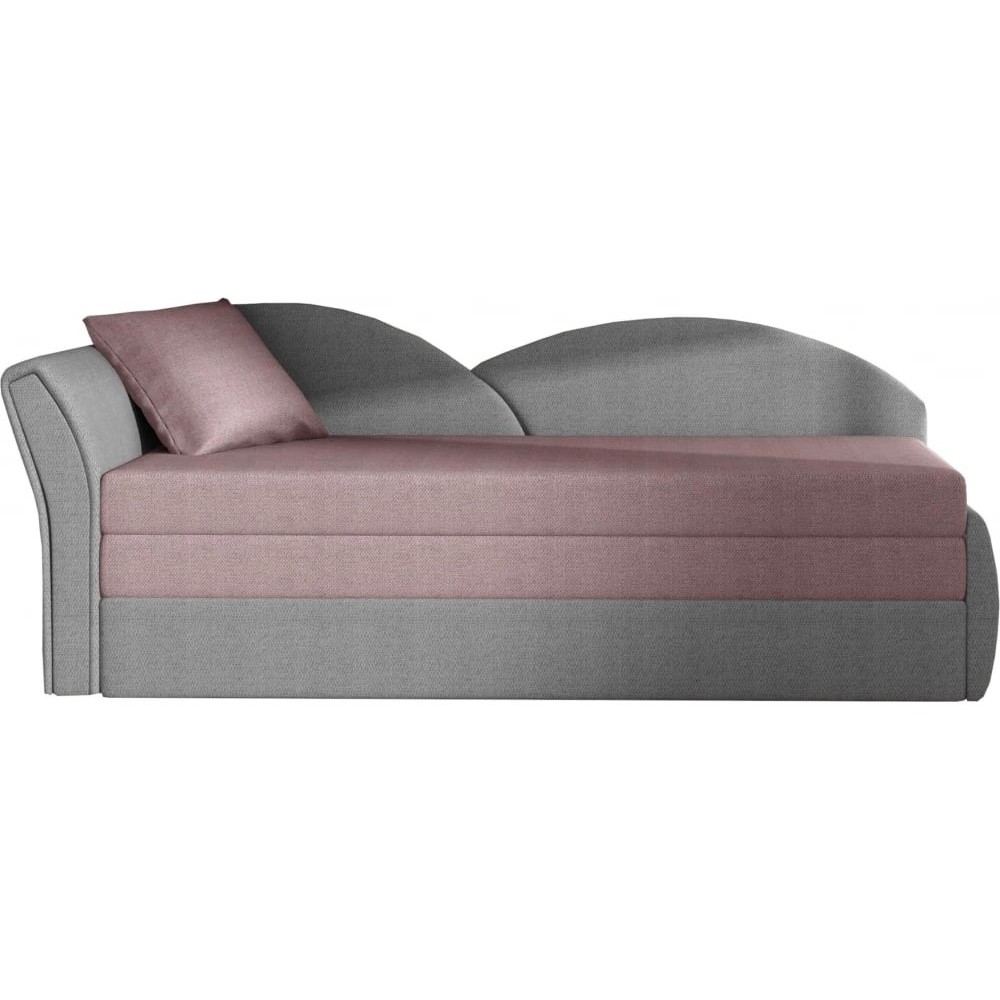 Banquette lit gigogne en tissu de qualité rose et gris, angle gauche - AGATA, 3 places