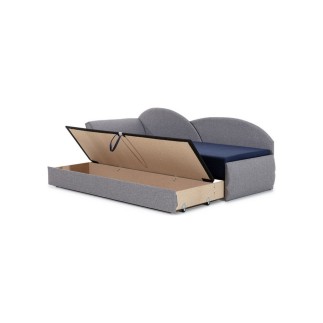 Banquette lit gigogne en tissu de qualité rose et gris, angle gauche - AGATA