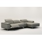 Canapé d'angle en cuir italien 5 places RELAXIA, gris clair, angle droit