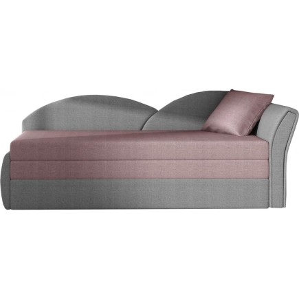 Banquette lit gigogne en tissu de qualité rose et gris, angle droit - AGATA