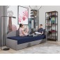 Banquette lit gigogne en tissu de qualité rose et gris, angle droit - AGATA, 3 places
