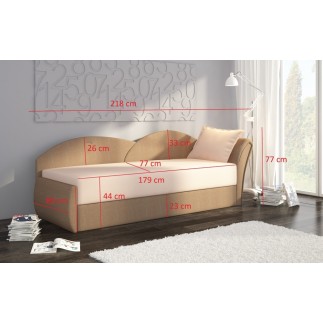 Banquette lit gigogne en tissu de qualité rose et gris, angle droit - AGATA