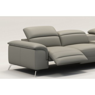 Canapé d'angle en cuir italien 5 places RELAXIA, gris clair, angle droit