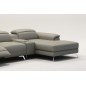 Canapé d'angle en cuir italien 5 places RELAXIA, gris clair, angle droit