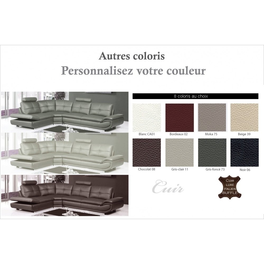 Canapé d'angle en cuir buffle italien de luxe 6/7 places BELLALIGNA, couleur personnalisée, angle gauche Canapé d'angle en cuir buffle italien de luxe 6/7 places BELLALIGNA, couleur personnalisée, angle gauche