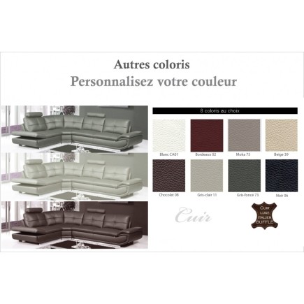 Canapé d'angle en cuir buffle italien de luxe 6/7 places BELLALIGNA, couleur personnalisée, angle gauche