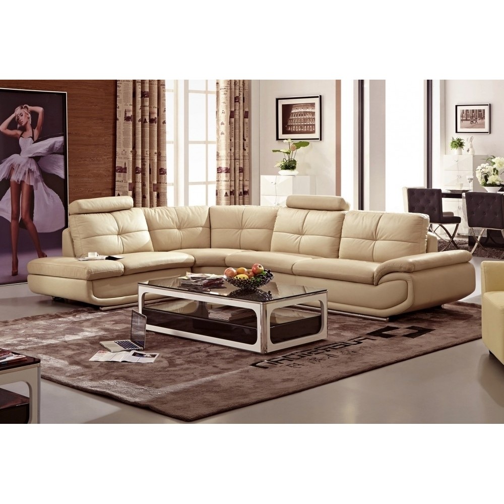 - Canapé d'angle en cuir buffle italien de luxe 6/7 places BELLALIGNA, beige, angle gauche