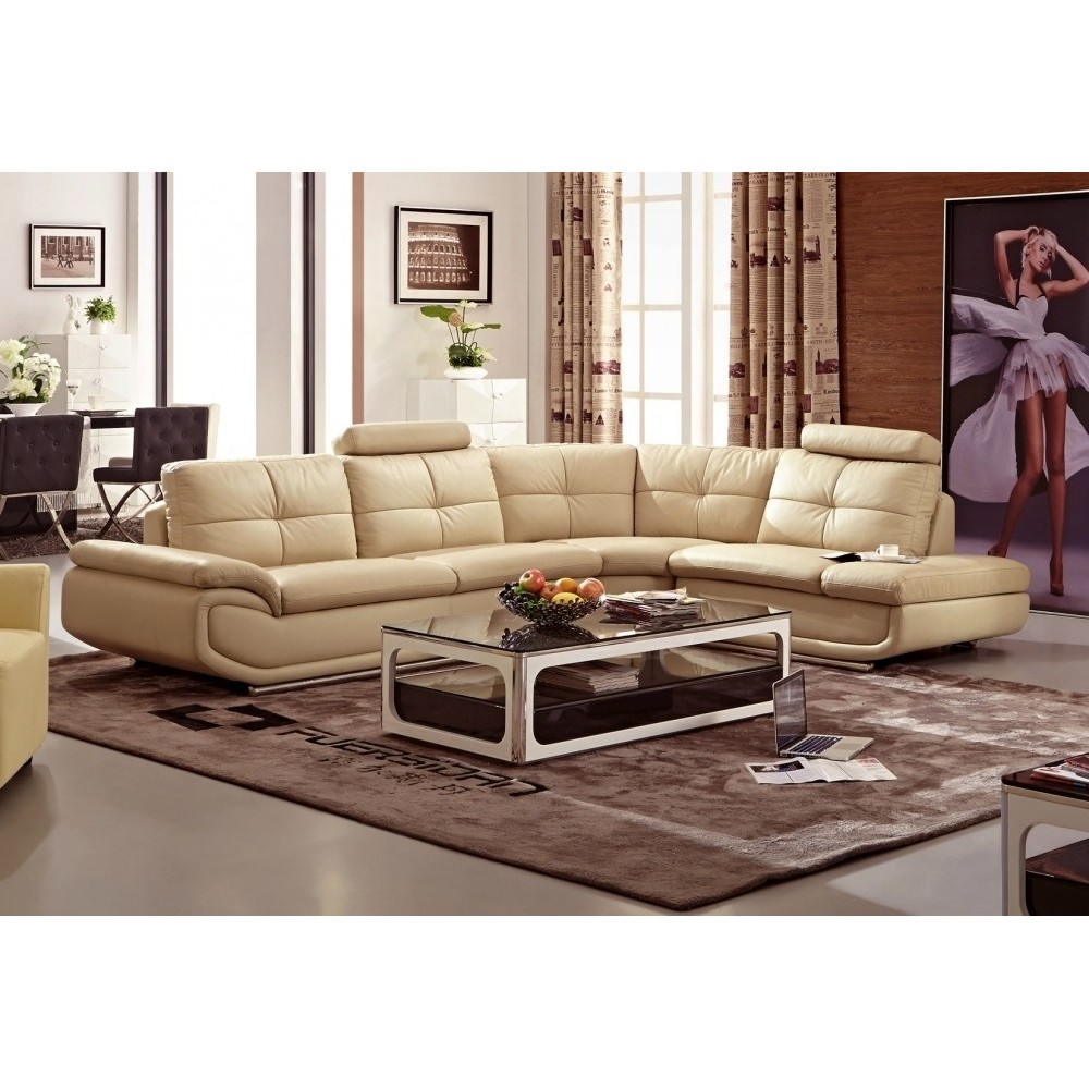 Canapé d'angle en cuir buffle italien de luxe 6/7 places BELLALIGNA, beige, angle droit Canapé d'angle en cuir buffle italien de luxe 6/7 places BELLALIGNA, beige, angle droit
