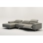 Canapé d'angle en cuir italien 5 places RELAXIA, gris clair, angle gauche