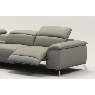 Canapé d'angle en cuir italien 5 places RELAXIA, gris clair, angle gauche