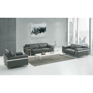 Ensemble canapé 3 places et 2 places et fauteuil en cuir italien buffle VERONE, couleur gris foncé