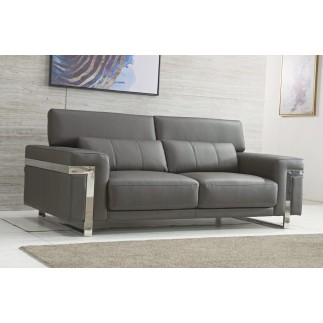 Ensemble canapé 3 places et 2 places et fauteuil en cuir italien buffle VERONE, couleur gris foncé