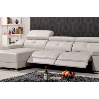 Canapé d'angle double relax en cuir de buffle italien de luxe 5 places BiRELAX, blanc cassé, angle gauche