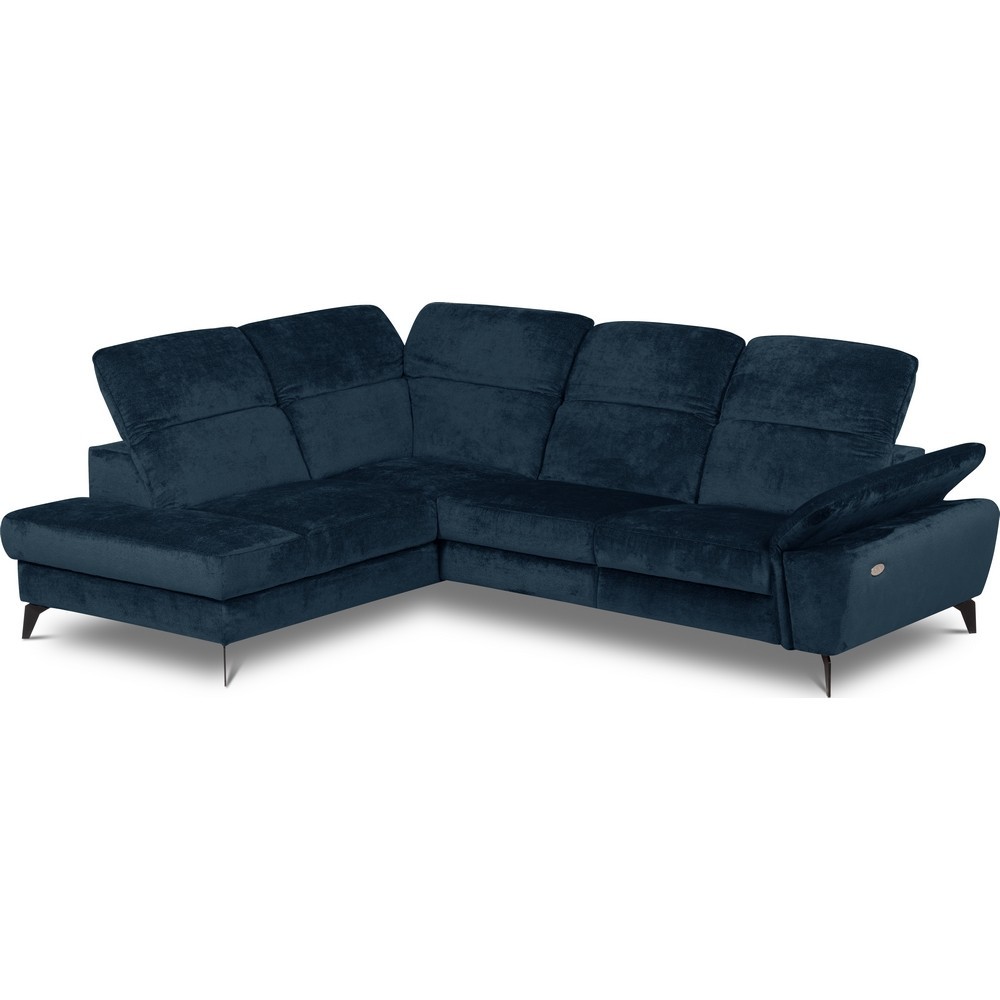 Canapé d'angle avec relax électrique tissu bouclette sensation velours, 5/6 places SINATRA, bleu foncé, angle droit Canapé d'angle avec relax électrique tissu bouclette sensation velours, 5/6 places SINATRA, bleu foncé, angle droit