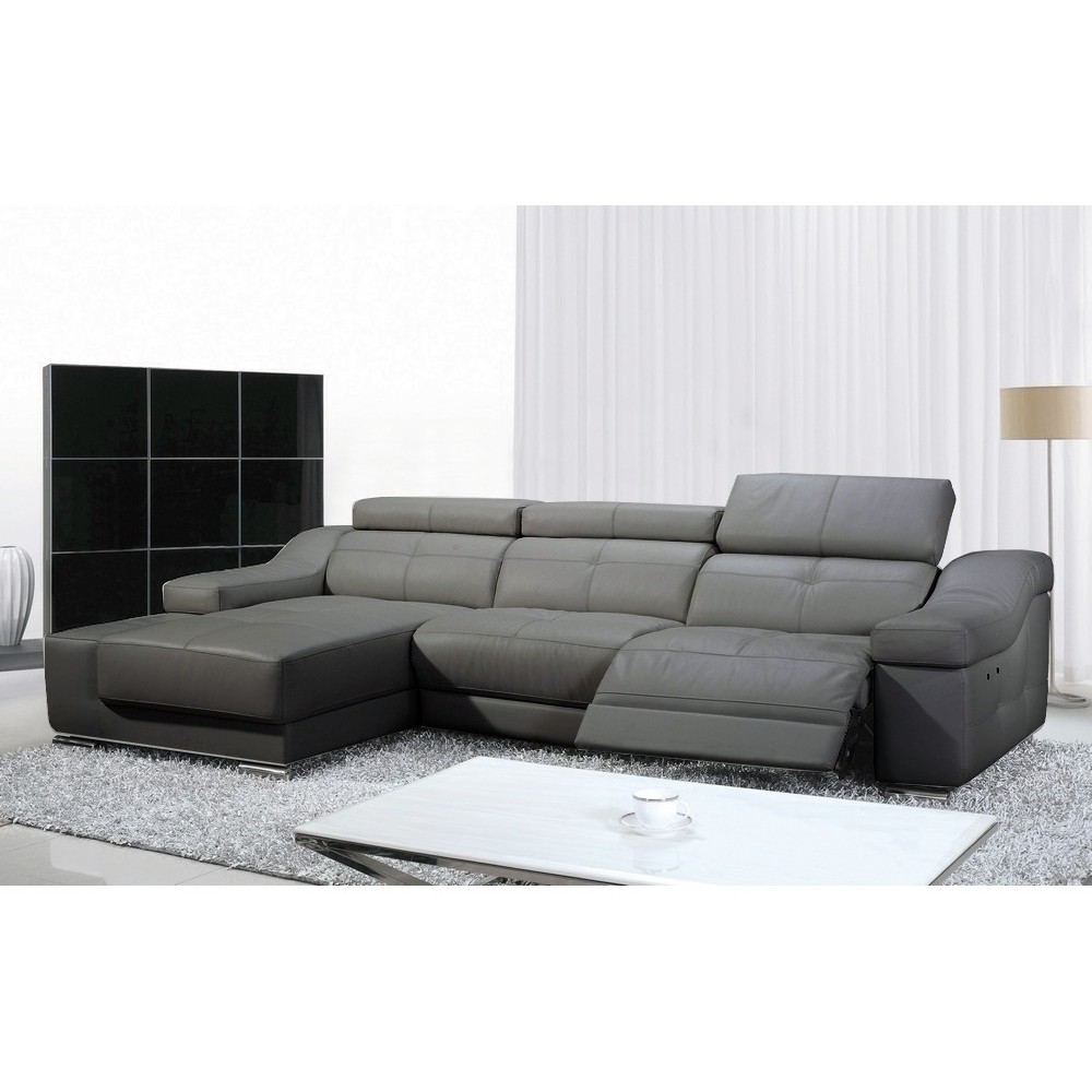 Canapé d'angle double relax en cuir de buffle italien de luxe 5 places BiRELAX, gris foncé, angle gauche