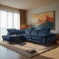 Canapé d'angle avec relax électrique tissu bouclette sensation velours, 5/6 places SINATRA, bleu foncé, angle droit Canapé d'angle avec relax électrique tissu bouclette sensation velours, 5/6 places SINATRA, bleu foncé, angle droit