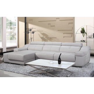 Canapé d'angle double relax en cuir de buffle italien de luxe 5 places BiRELAX, gris foncé, angle gauche