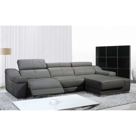Canapé d'angle double relax en cuir de buffle italien de luxe 5 places BiRELAX, gris foncé, angle droit