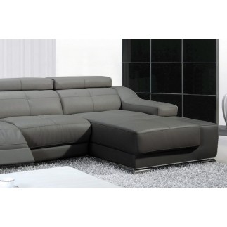 Canapé d'angle double relax en cuir de buffle italien de luxe 5 places BiRELAX, gris foncé, angle droit
