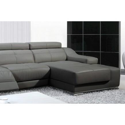 Canapé d'angle double relax en cuir de buffle italien de luxe 5 places BiRELAX, gris foncé, angle droit