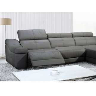 Canapé d'angle double relax en cuir de buffle italien de luxe 5 places BiRELAX, gris foncé, angle droit