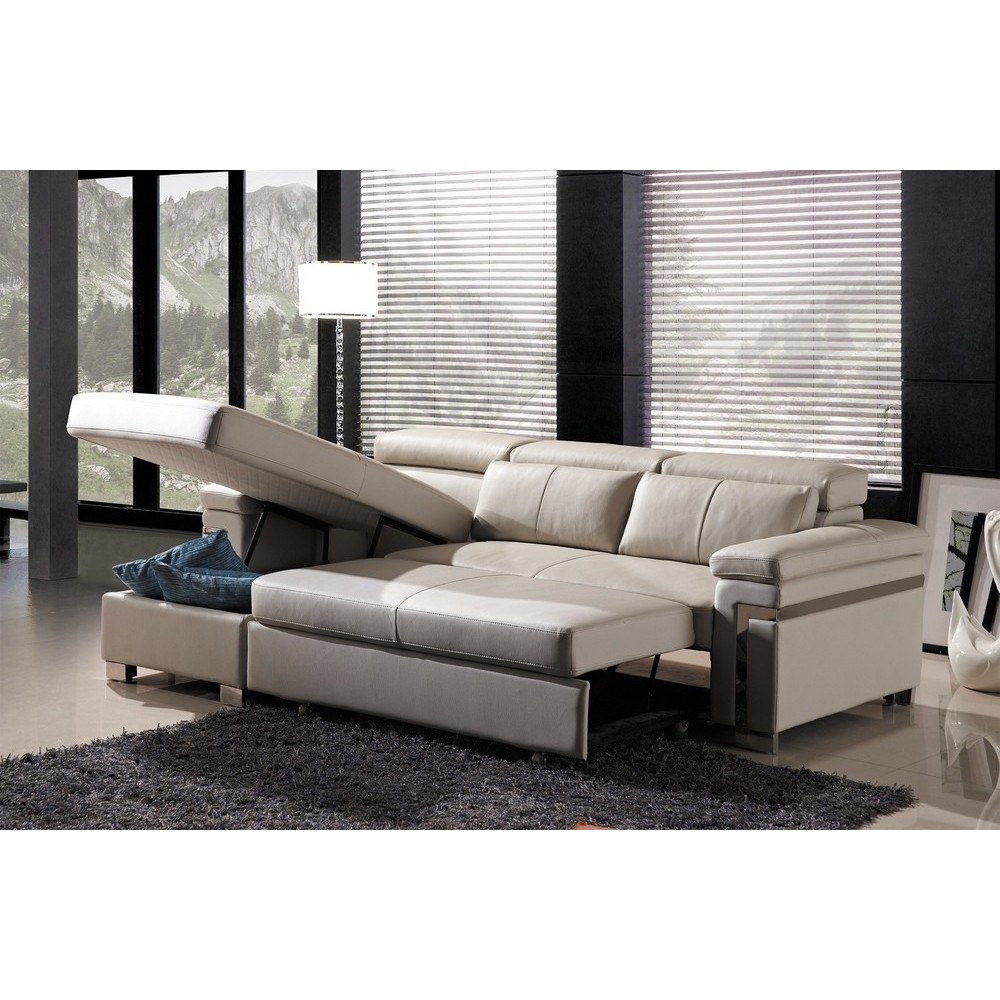 - Canapé d'angle convertible en cuir buffle italien 5 places, ALLURE, beige, angle gauche