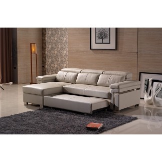 - Canapé d'angle convertible en cuir buffle italien 5 places, ALLURE, beige, angle gauche