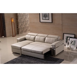 - Canapé d'angle convertible en cuir buffle italien 5 places, ALLURE, beige, angle gauche