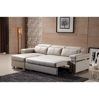 - Canapé d'angle convertible en cuir buffle italien 5 places, ALLURE, beige, angle gauche