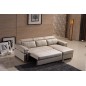Canapé d'angle convertible en cuir buffle italien 5 places, ALLURE, beige, angle droit