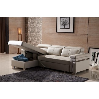 Canapé d'angle convertible en cuir buffle italien 5 places, ALLURE, gris foncé, angle gauche