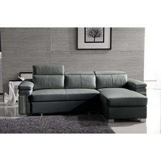 Canapé d'angle convertible en cuir buffle italien 5 places, ALLURE, gris foncé, angle droit