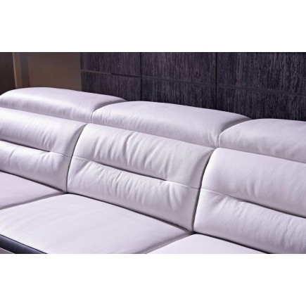 Canapé d'angle relax en cuir buffle italien de luxe FUNRELAX, blanc et noir, angle droit, 5 places