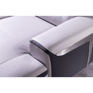 Canapé d'angle relax en cuir buffle italien de luxe FUNRELAX, blanc et noir, angle droit.