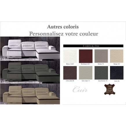 Canapé d'angle relax en cuir buffle italien de luxe FUNRELAX, couleurs personnalisées, angle droit.