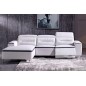 - Canapé d'angle relax en cuir buffle italien de luxe FUNRELAX, blanc et noir, angle gauche, 5 places