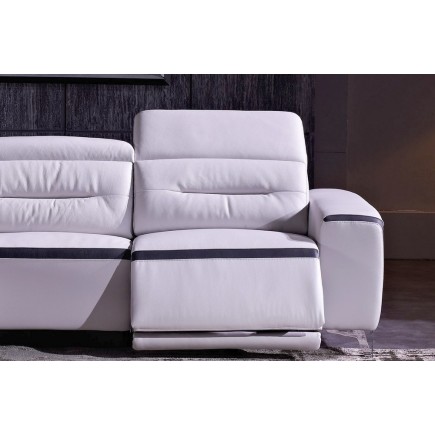 - Canapé d'angle relax en cuir buffle italien de luxe FUNRELAX, blanc et noir, angle gauche, 5 places