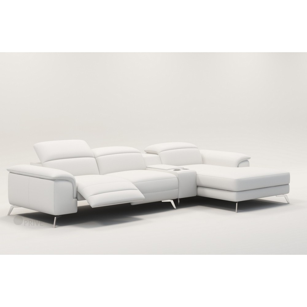Canapé d'angle en cuir italien 5 places RELAXIA, blanc, angle droit