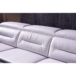 - Canapé d'angle relax en cuir buffle italien de luxe FUNRELAX, blanc et noir, angle gauche.