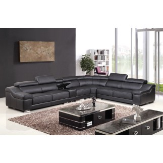 Canapé d'angle en cuir buffle italien de luxe 7 places LONDRES noir, angle droit