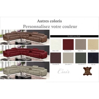 Canapé d'angle en cuir buffle italien de luxe 7 places LONDRES couleur personalisée, angle gauche