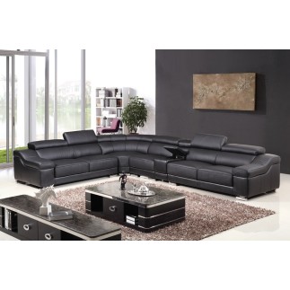 - Canapé d'angle en cuir buffle italien de luxe 7 places LONDRES noir, angle gauche